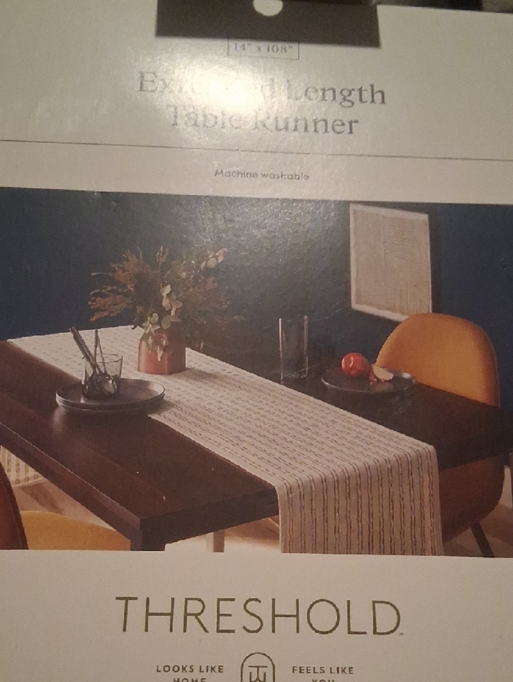 NWT Threshold Extended Length Cotton Striped Table Runner 14" x 108"